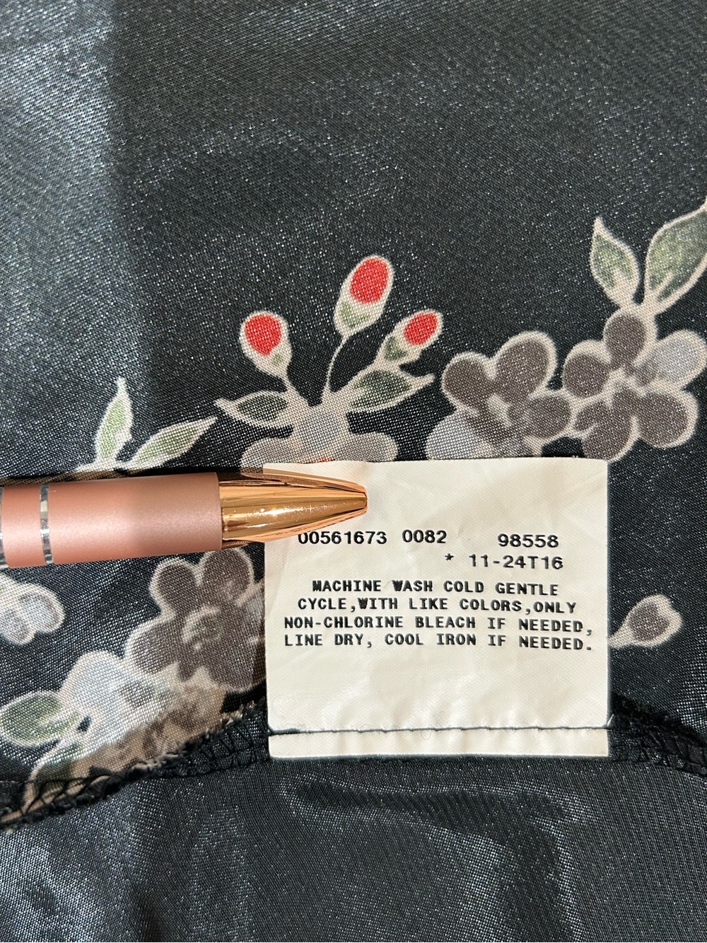 Vtg Y2K A. Byer Floral Butterfly Black Satin Empire Waist Midi Dress Size 11 - Picture 7 of 10